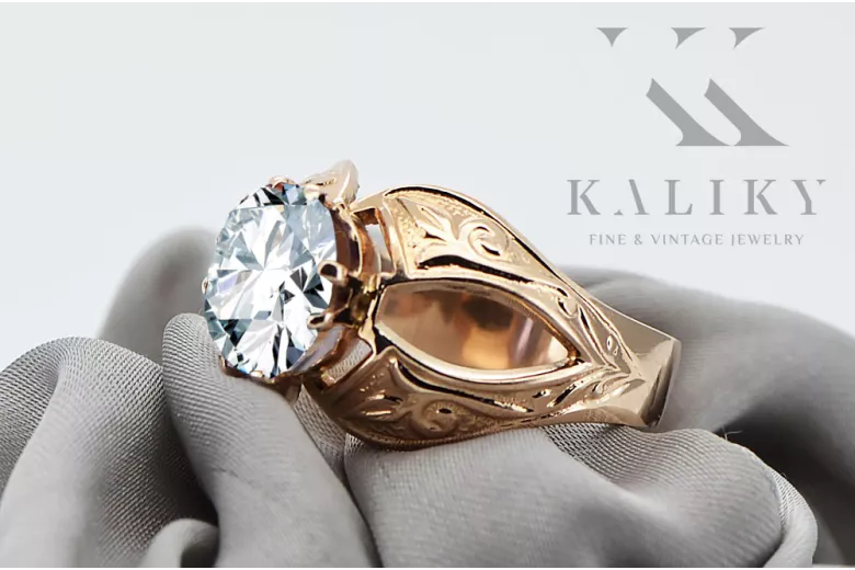 Kubické zirkonie. Originální produkt vinobraní 14k s růžovým zlatým prstenem. Vintage VRC135R